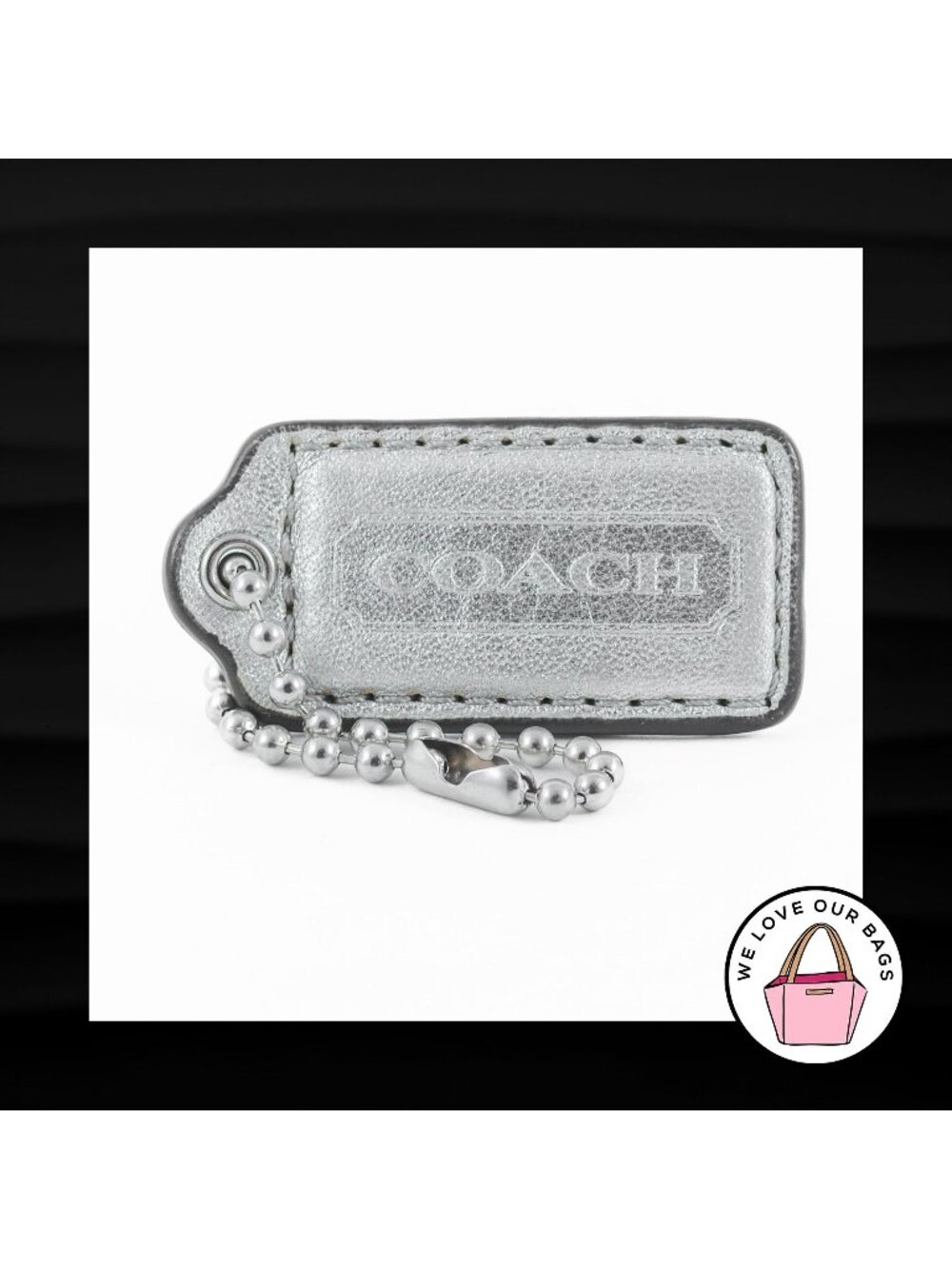 2" Medium COACH SILVER LEATHER NICKEL KEY FOB BAG CHARM KEYCHAIN HANGTAG TAG
